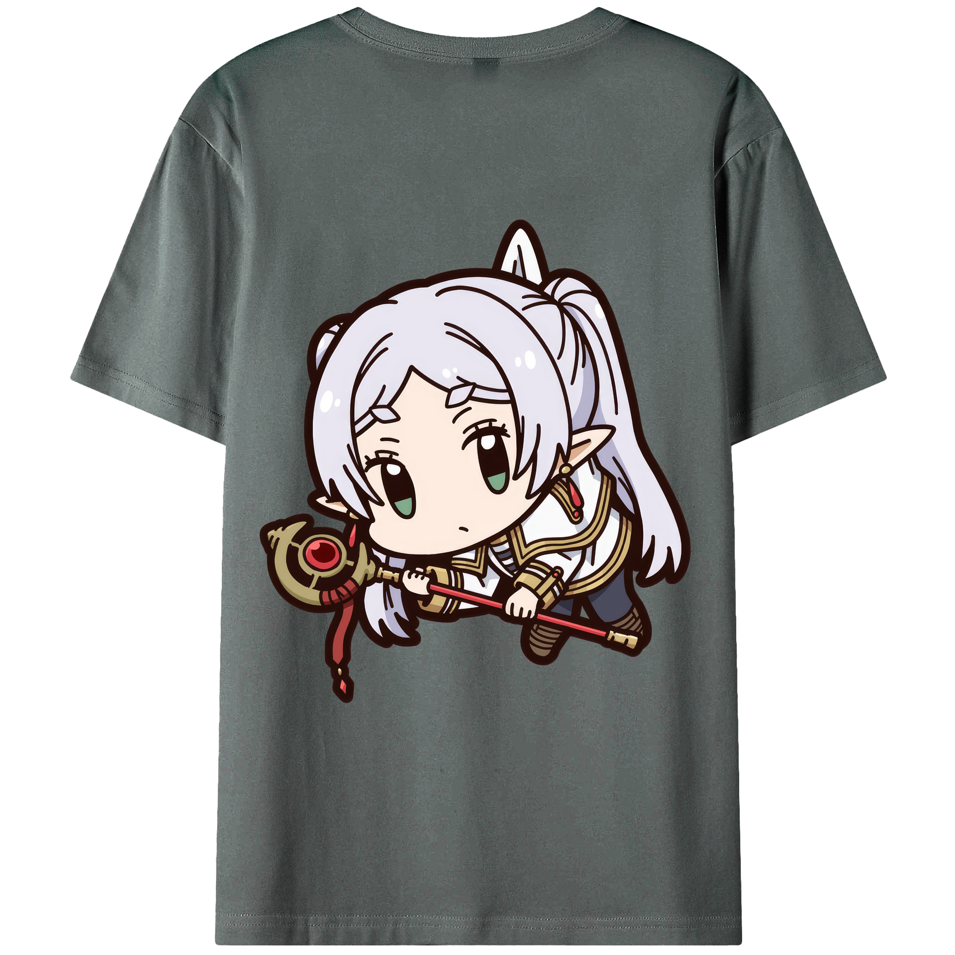 （画像用） 葬送のフリーレン Frieren 綿100％ メンズ半袖Tシャツ（バックプリント） 通気性